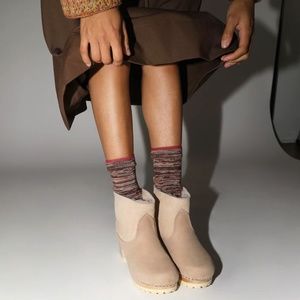 No.6 5" Pull On Shearling Clog Boot on Mid Tread in Bone Suede on White Base